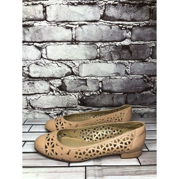 Stuart Weitzman Pink Nude Leather Laser Cut Cap Toe Ballet Flats Women’s 6.5M US - Picture 9 of 16